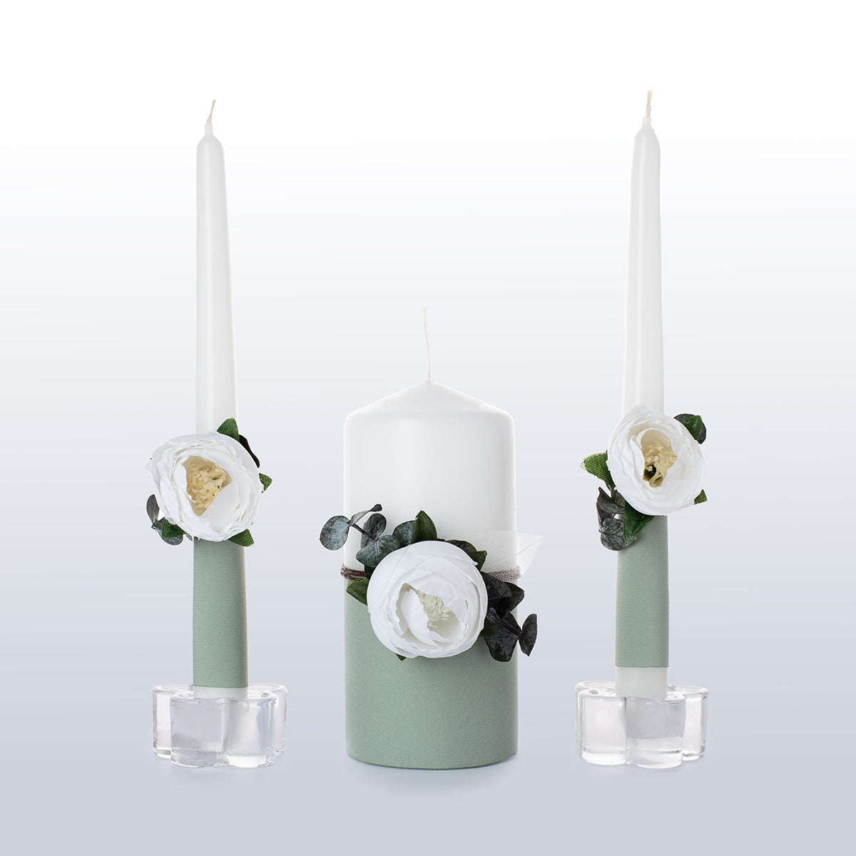 Hochzeitskerze 3er Set Salbeigrün Waldhochzeit
