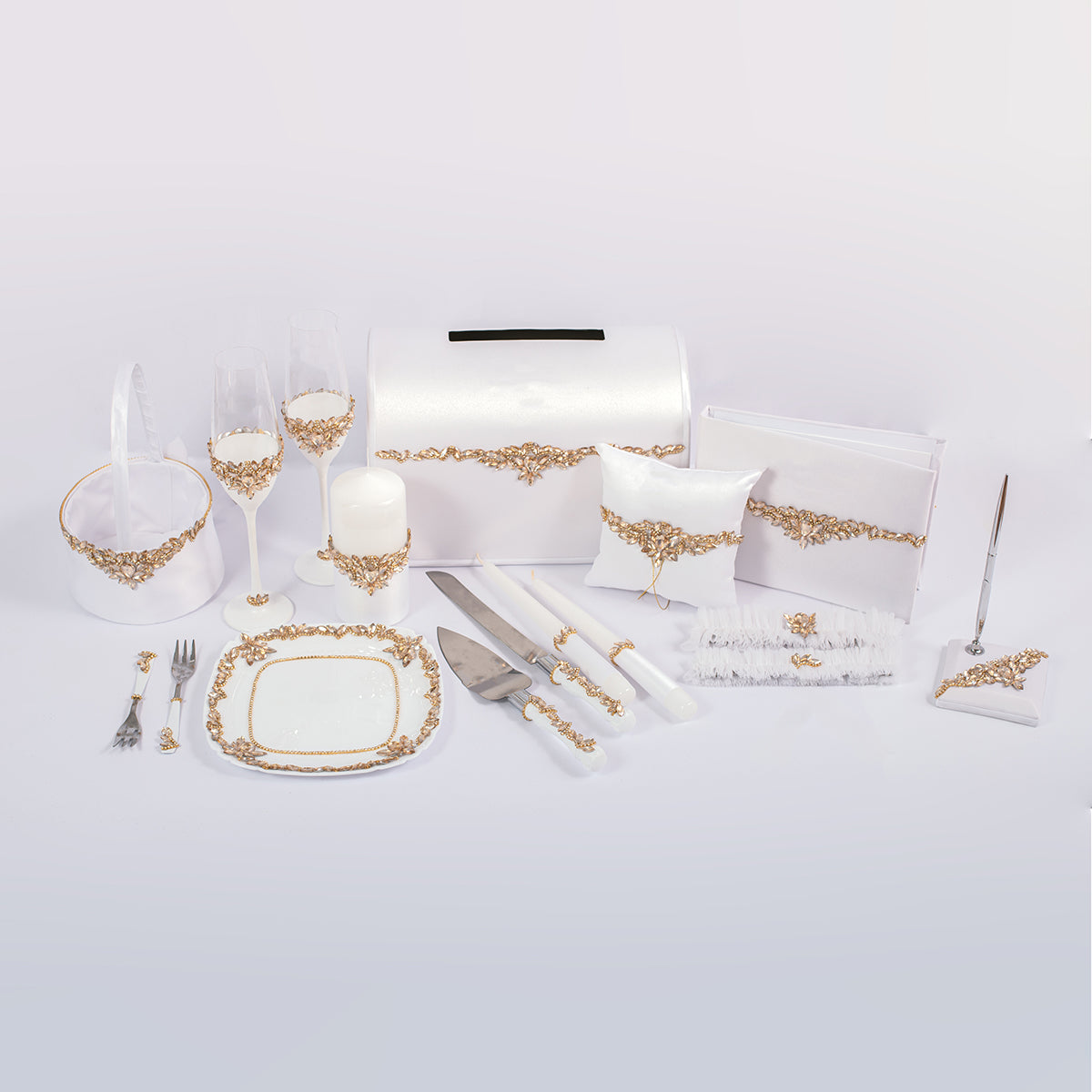 Weiß-goldenes Paradise Hochzeitsset, 17-teilig