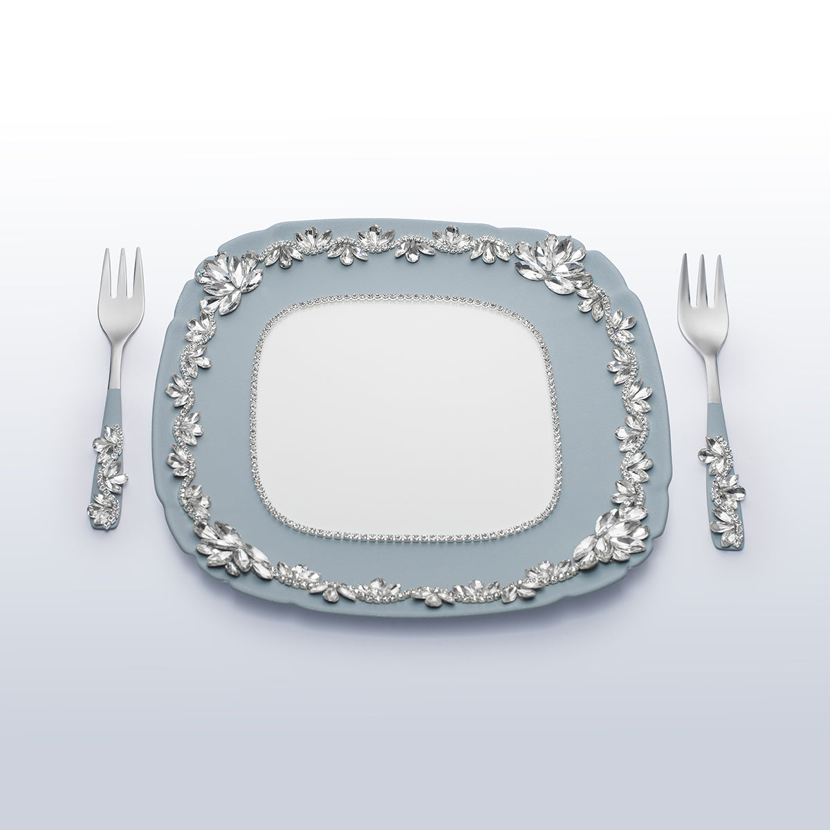 Wedding plate and forks Dusty blue Infinity