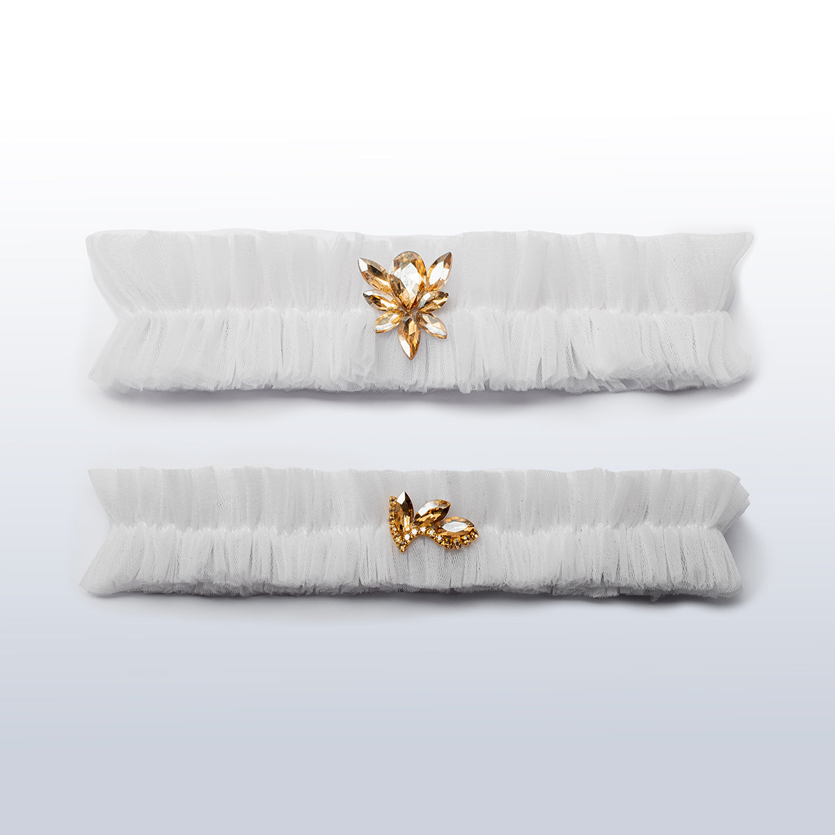 Hochzeitsstrumpfband 2er Set Weiß und Gold Paradise