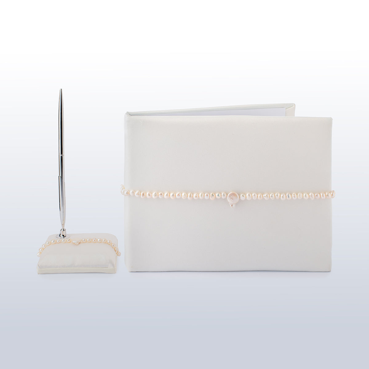 Hochzeitsgästebuch und Stift White Pearl Personalisiert