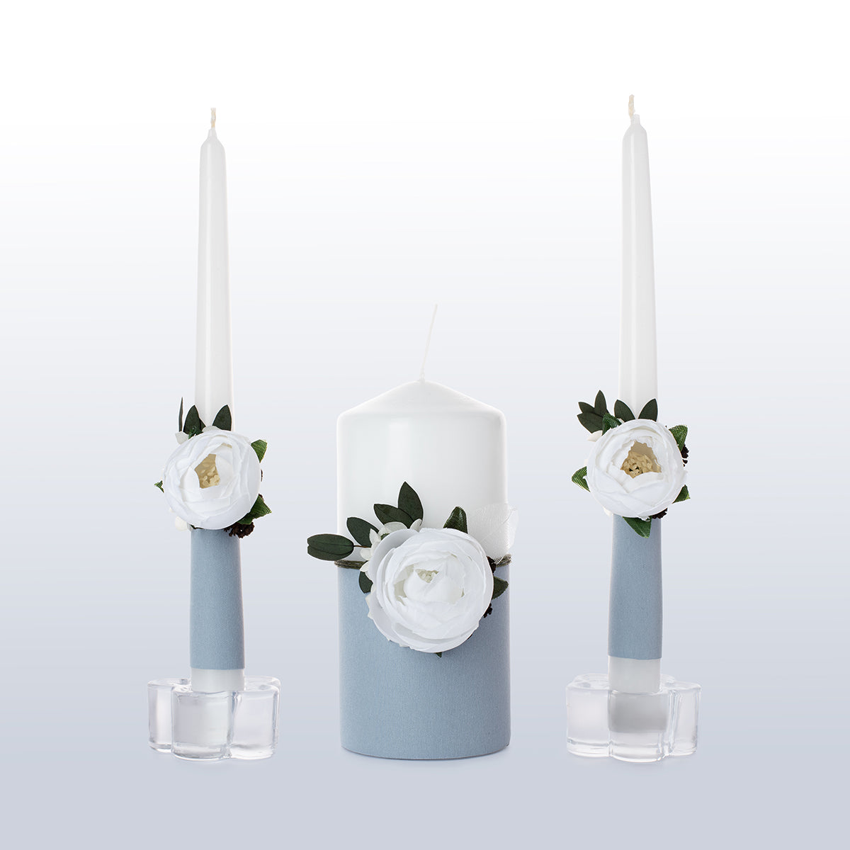 Unity candle Set of 3 Dusty blue Gentle wedding