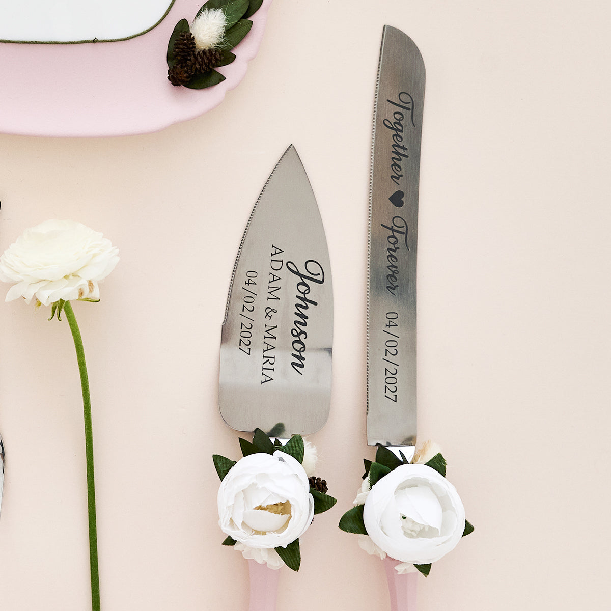 Tortenheber-Set Blush Pink Peony Hochzeit