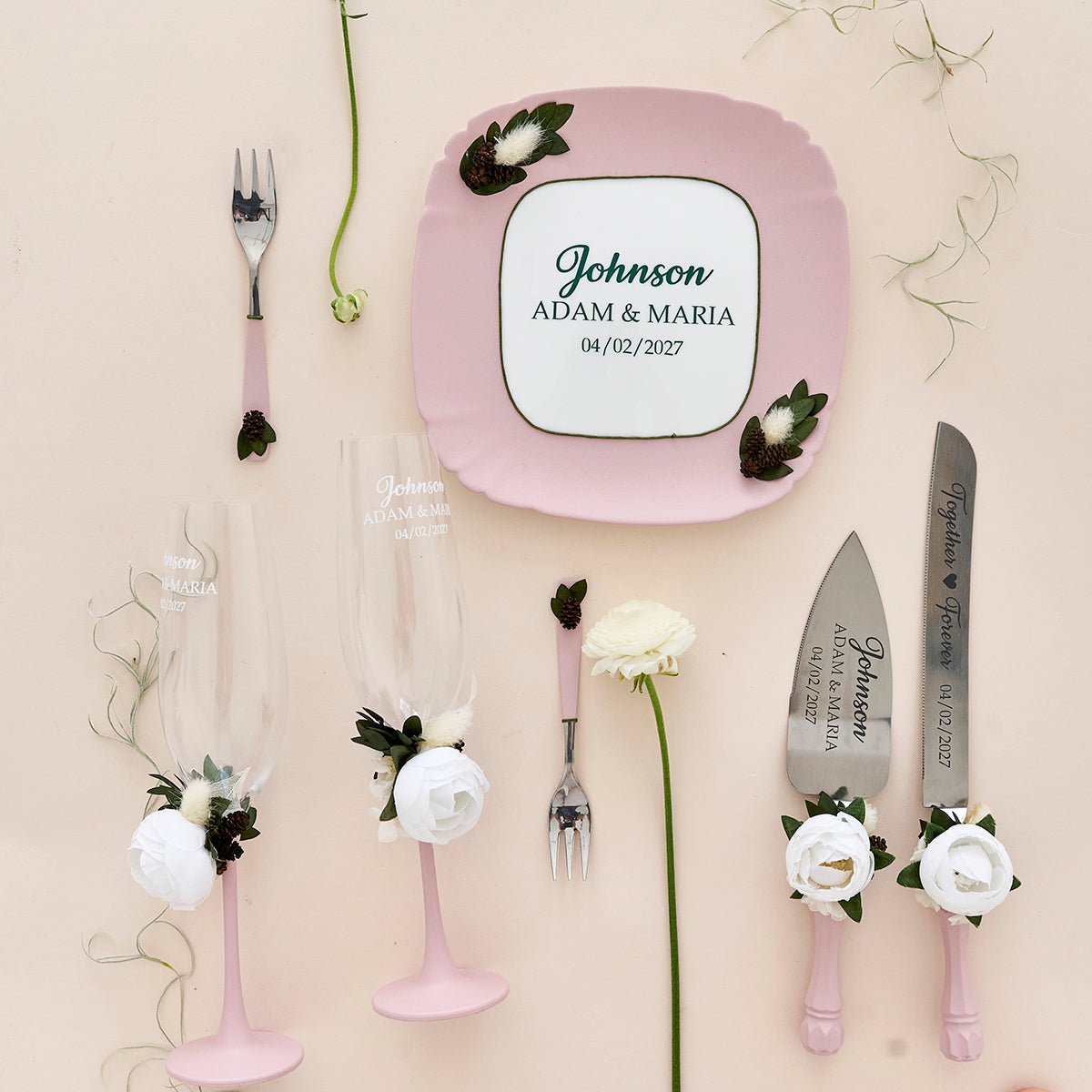 Tortenheber-Set Blush Pink Peony Hochzeit