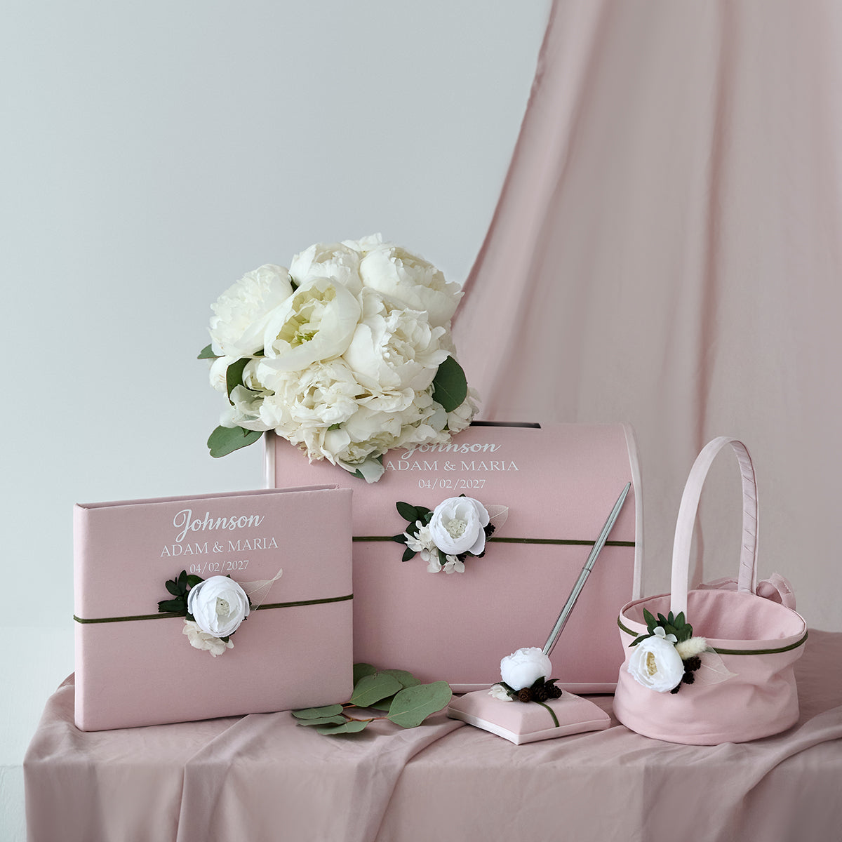Blumenmädchenkorb Blush Pink Pfingstrose Hochzeit