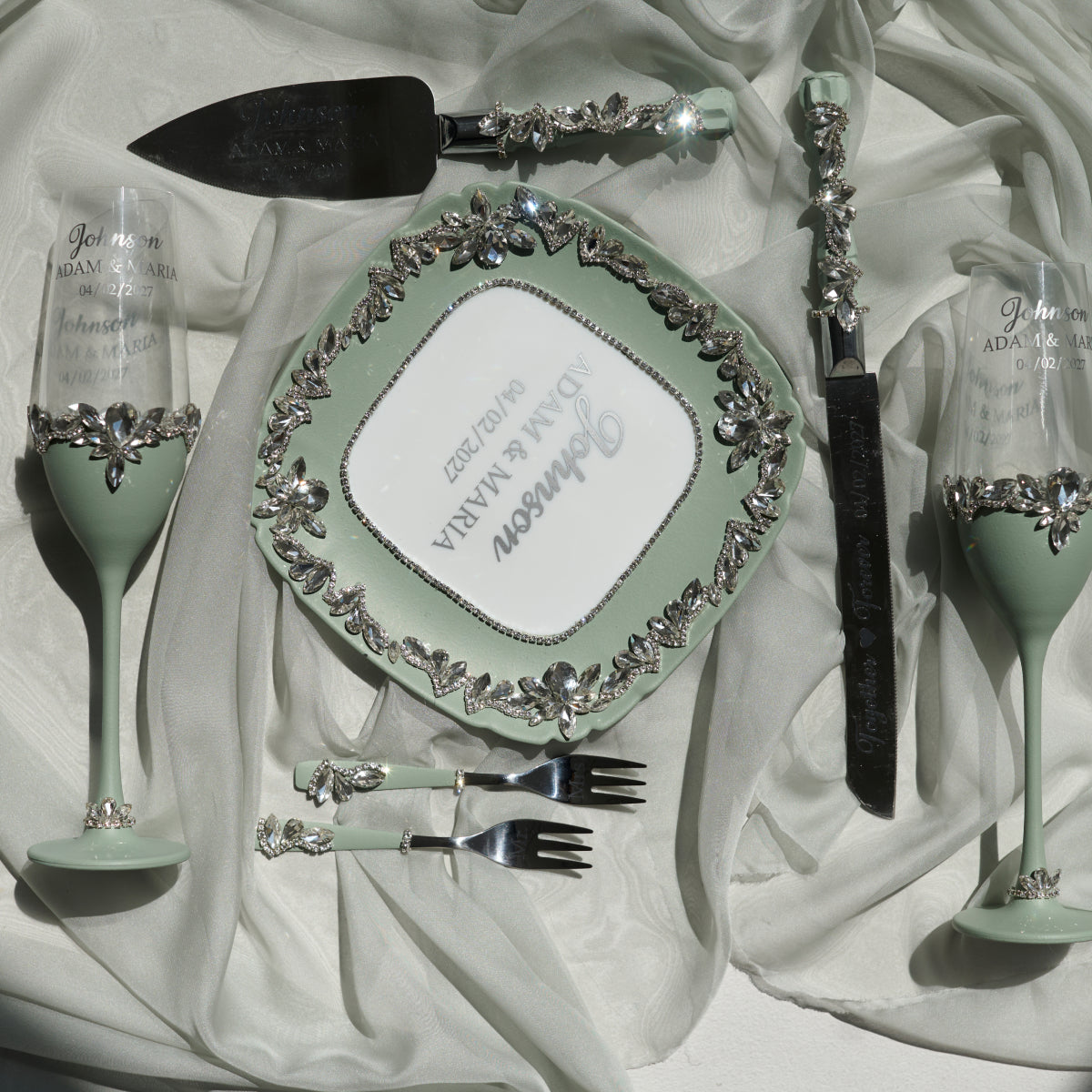 Cake cutting set Sage green Forever wedding