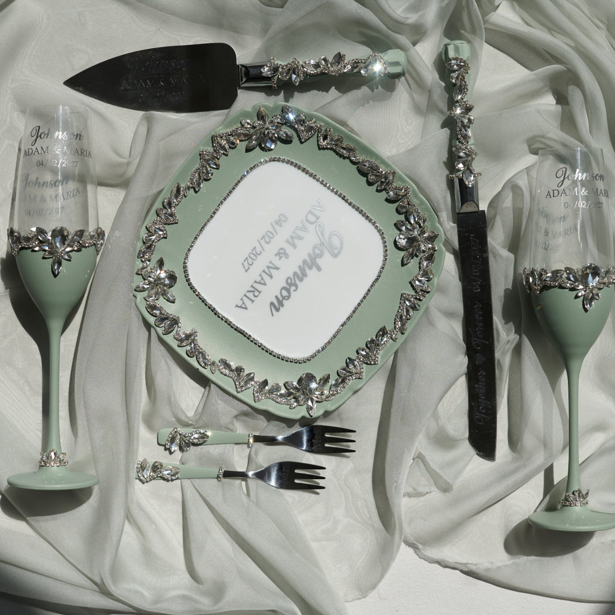 Salbeigrünes Forever Hochzeitsset, 17-teilig, personalisiert