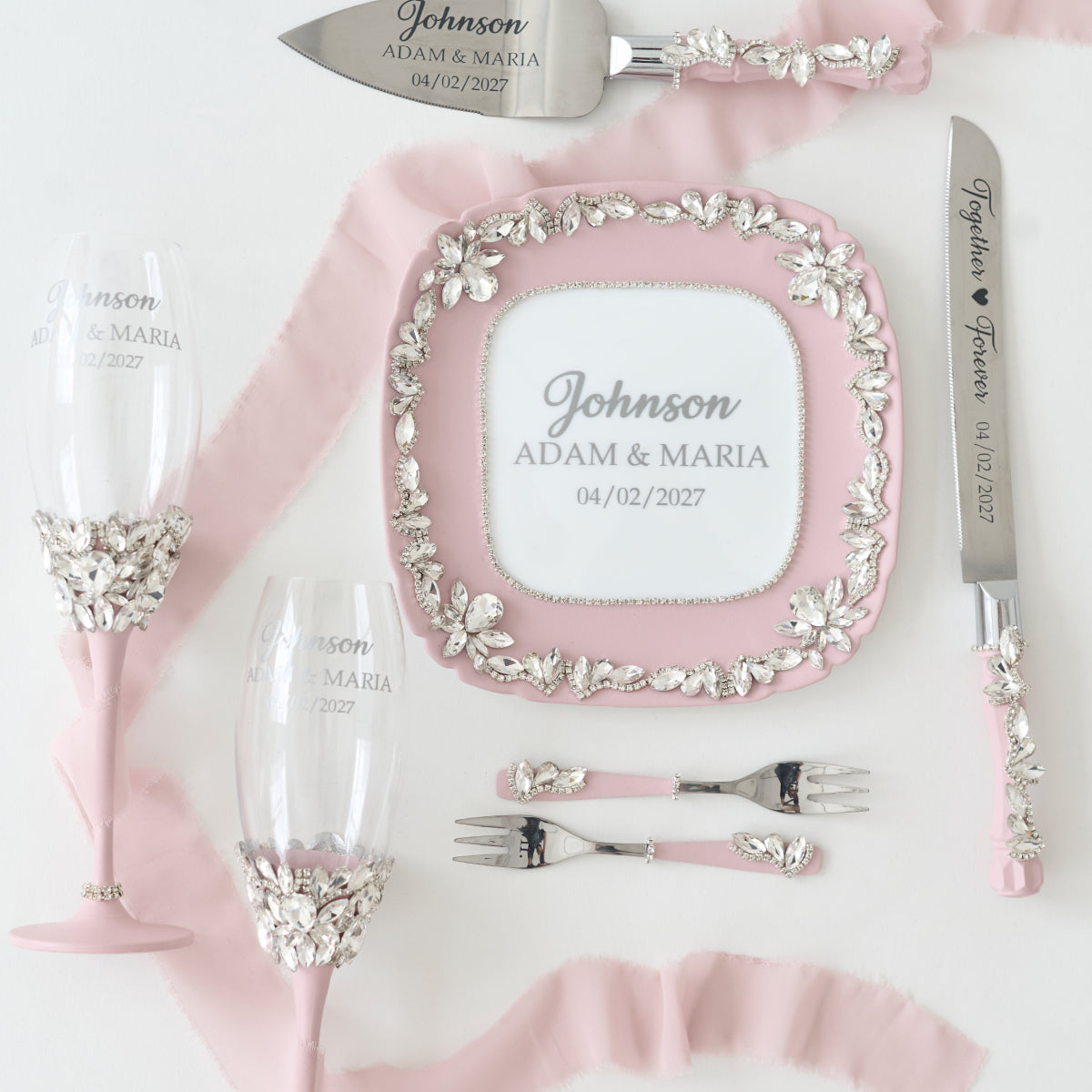 Champagne flutes Pair Pink Happiness wedding