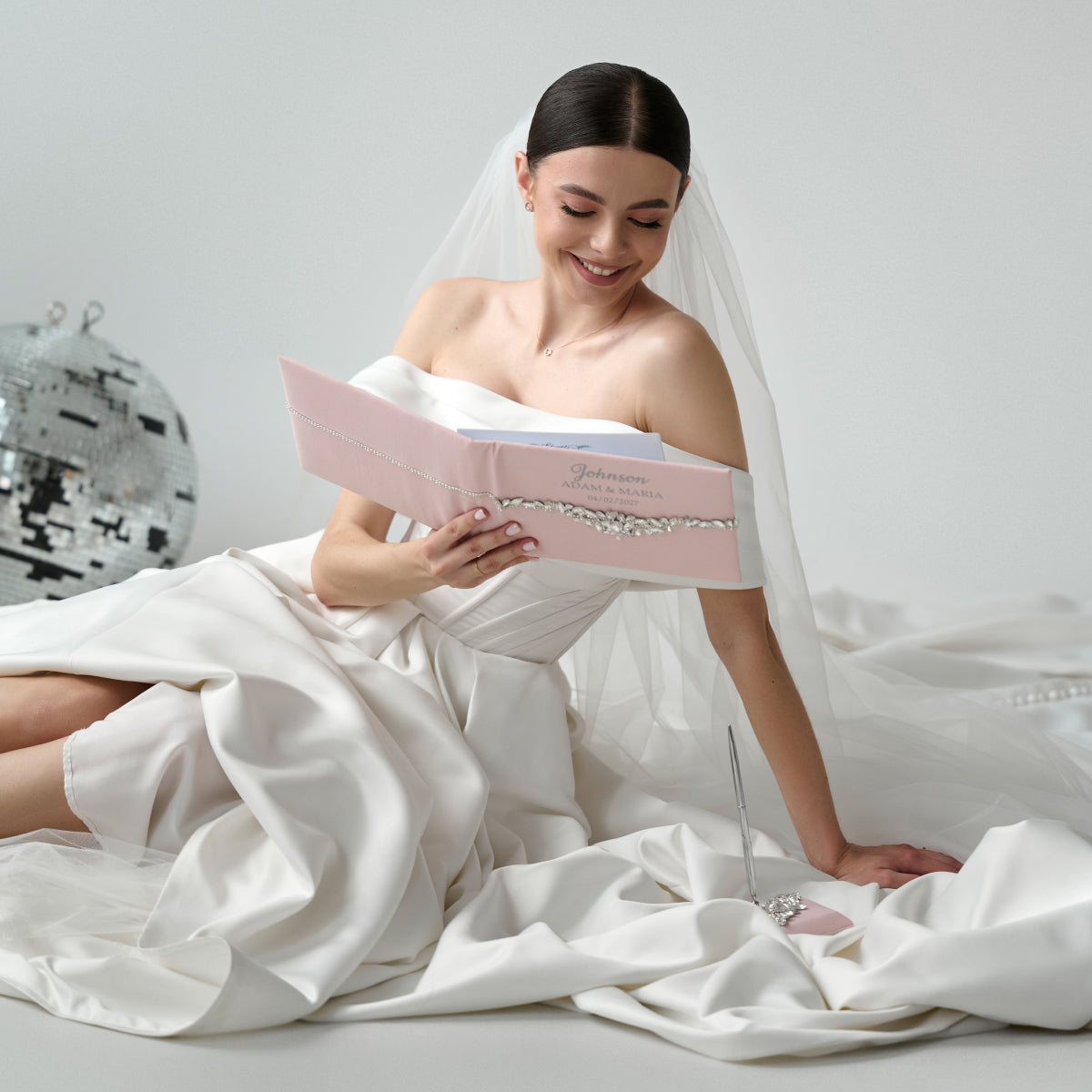 Wedding guest book Pink blush Happiness