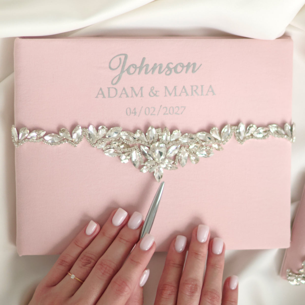 Wedding guest book Pink blush Happiness