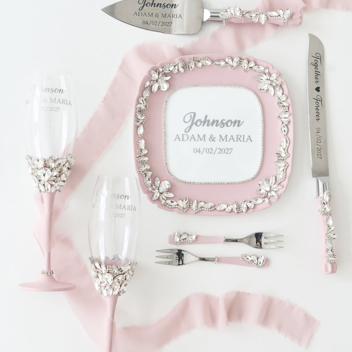 Hochzeitsteller Pink Blush Happiness Personalisiert