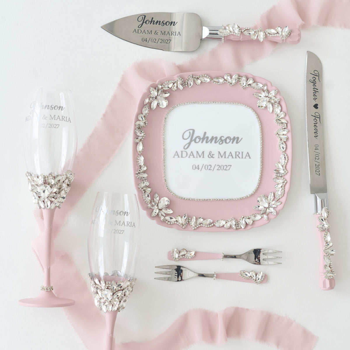 Tortenheber Pink Blush Happiness Hochzeit