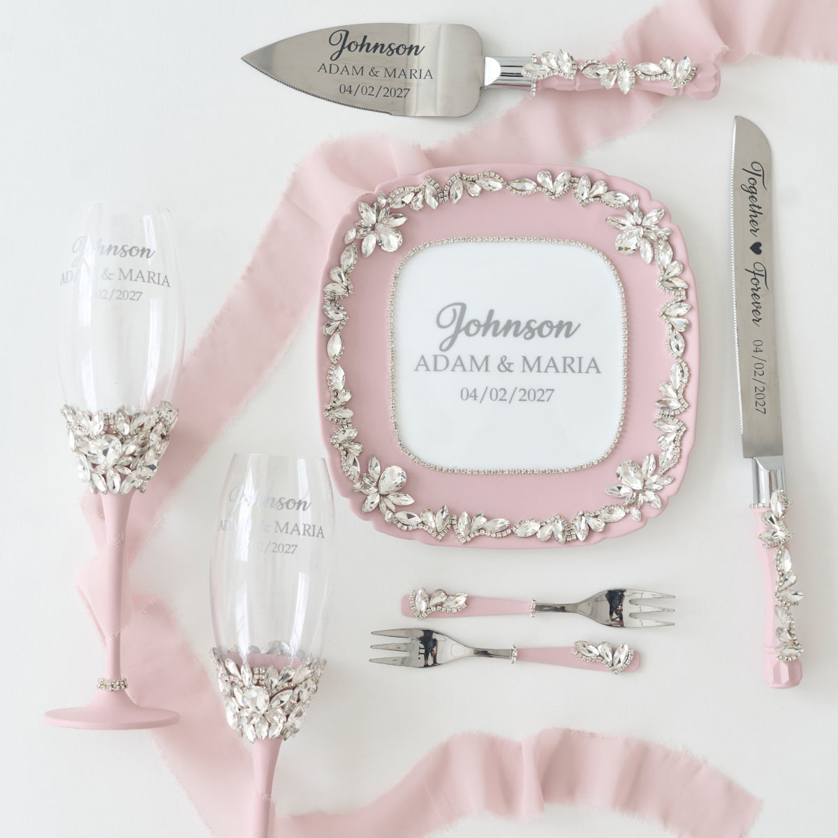 Rosa Blush Happiness Hochzeitsset 17-teilig Personalisiert