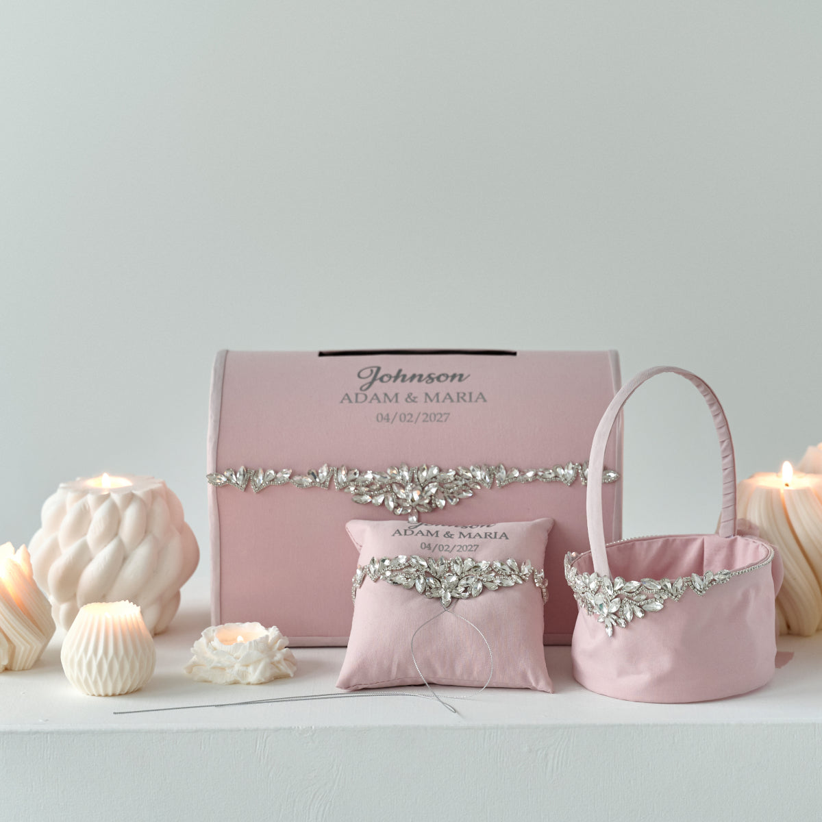 Rosa Blush Happiness Hochzeitsset 17-teilig Personalisiert