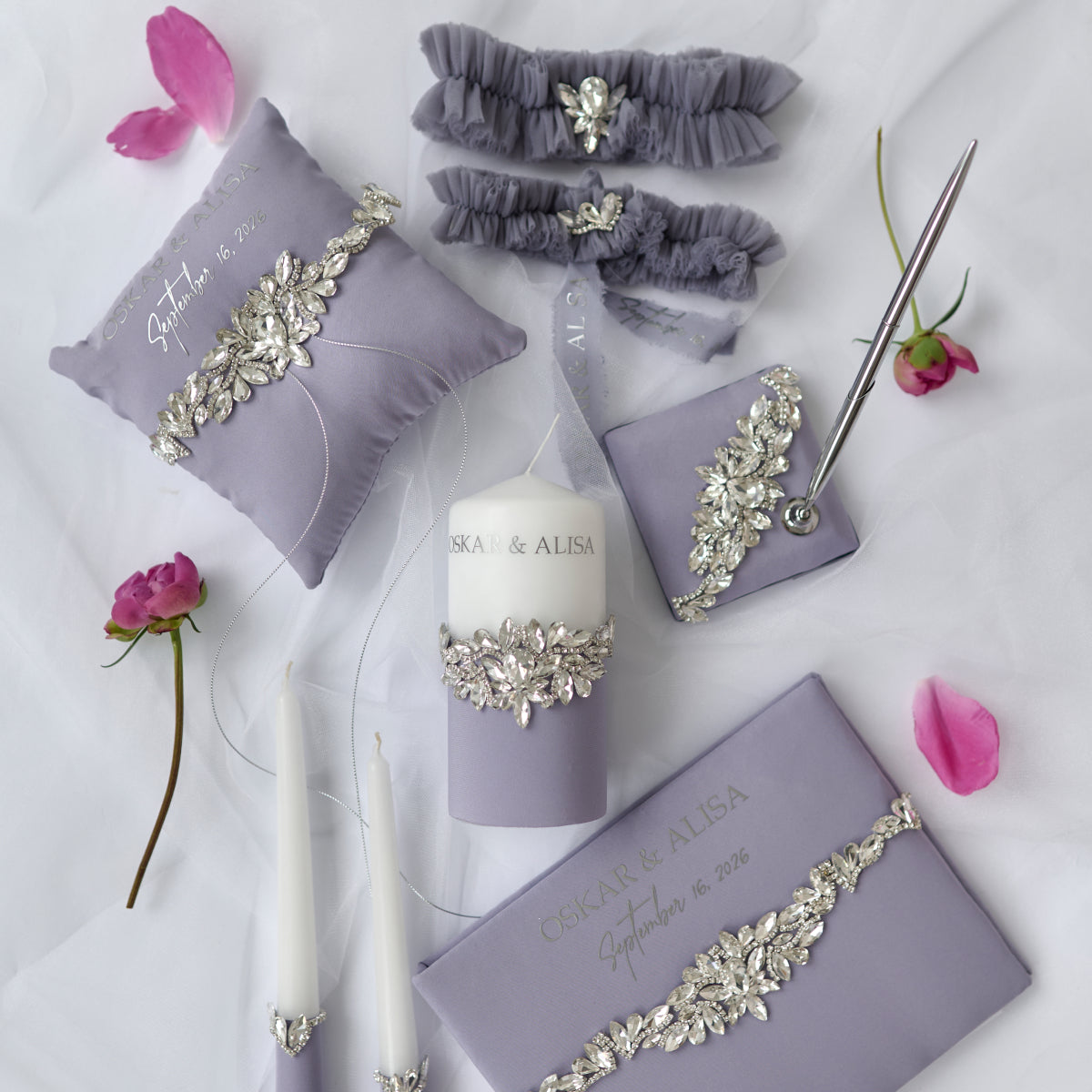 Hochzeitsstrumpfband 2er Set Purple Dream, Personalisiert