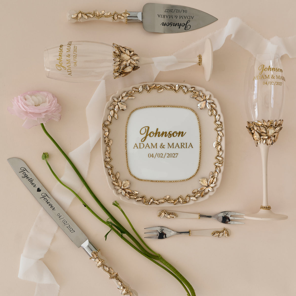 Tortenheber Set Eternity Beige Hochzeit Personalisiert