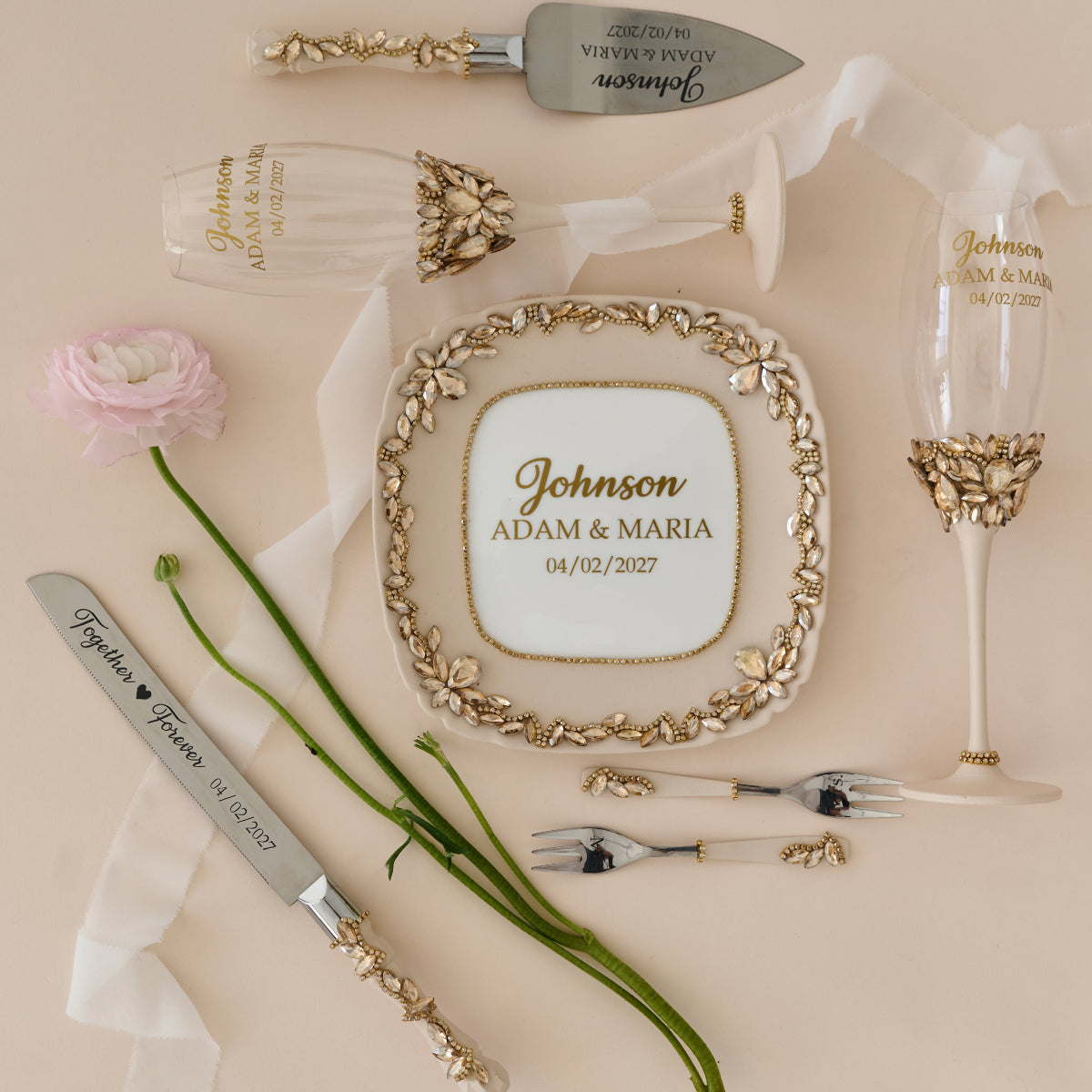Beiges Eternity Hochzeitsset 17-teilig Personalisiert