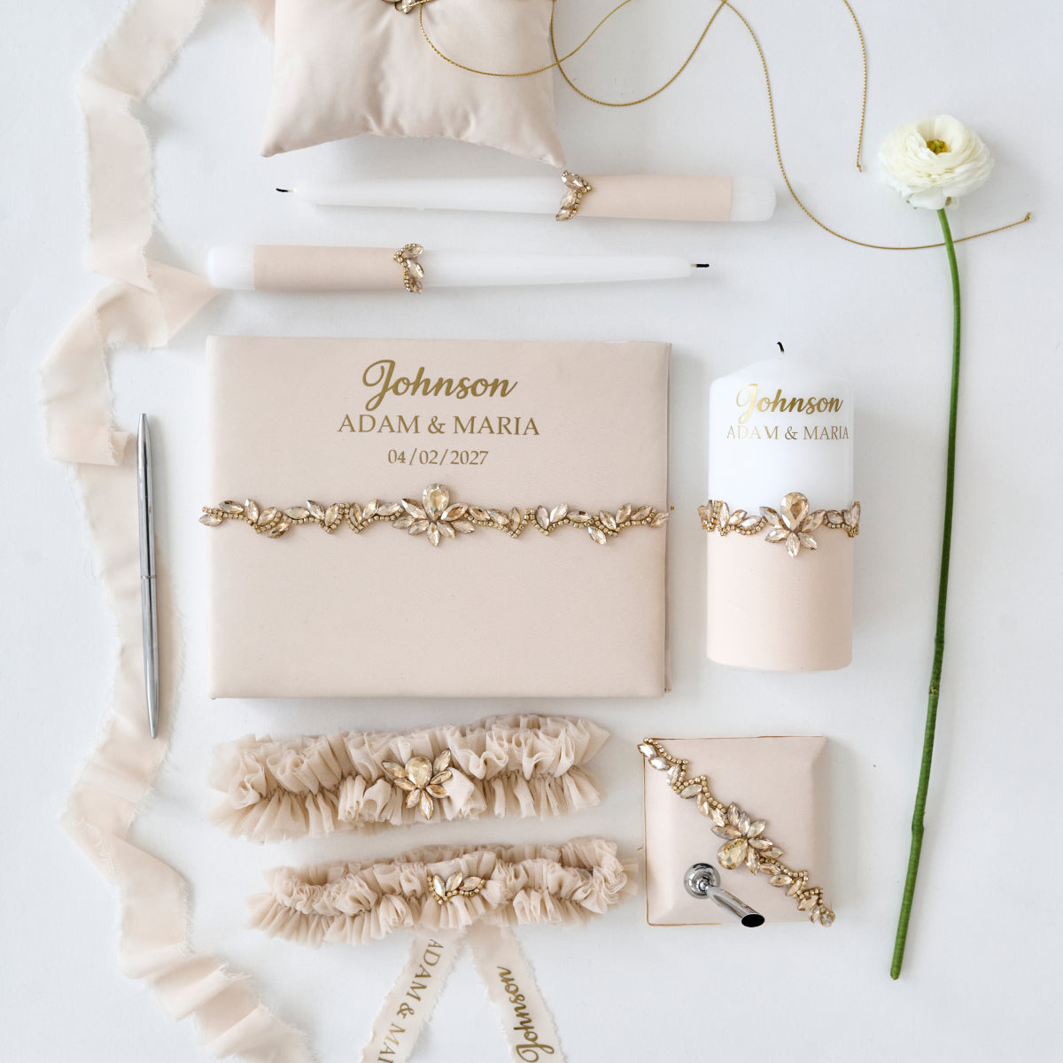 Beiges Eternity Hochzeitsset 17-teilig Personalisiert