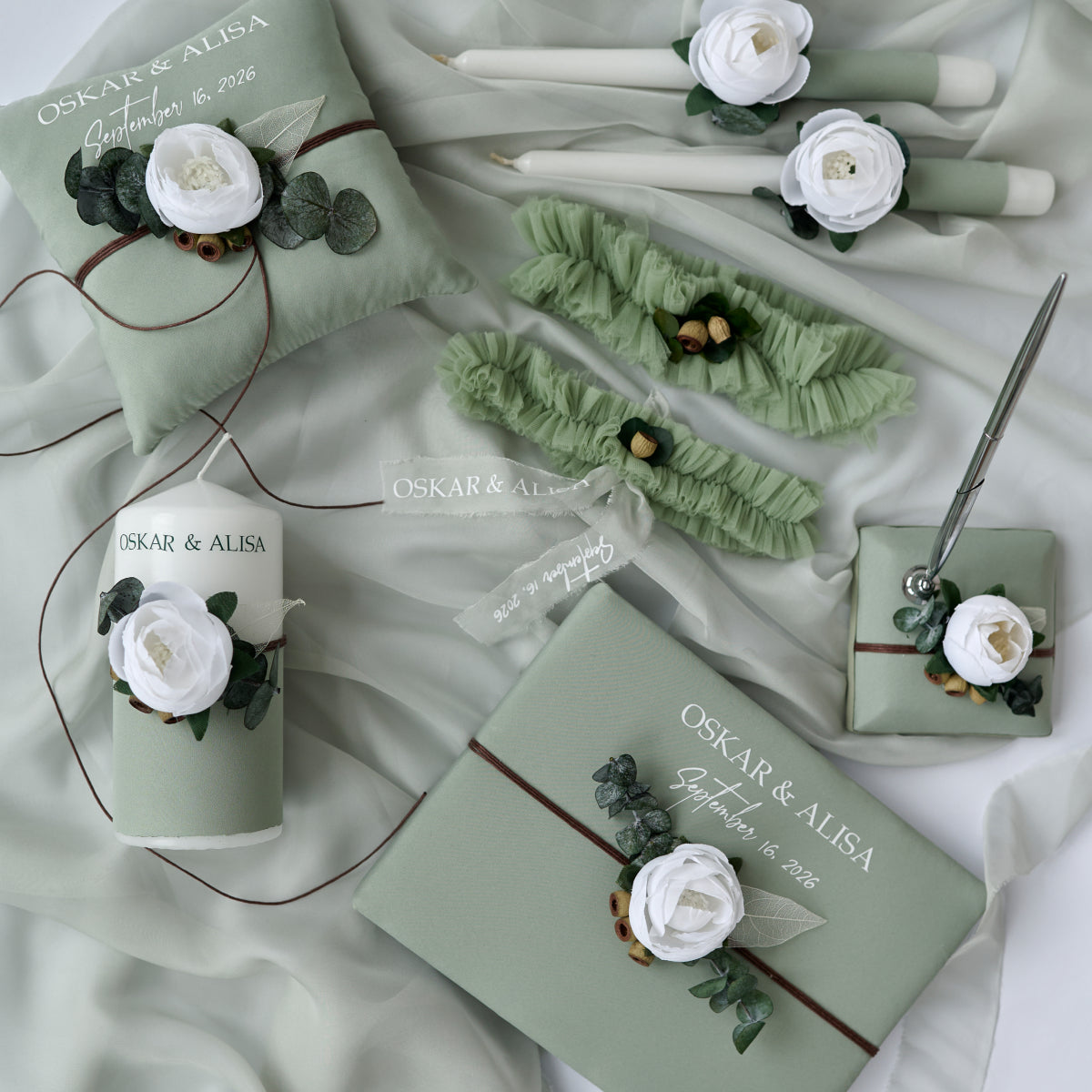 Guest book Sage green Forest wedding, Personalized
