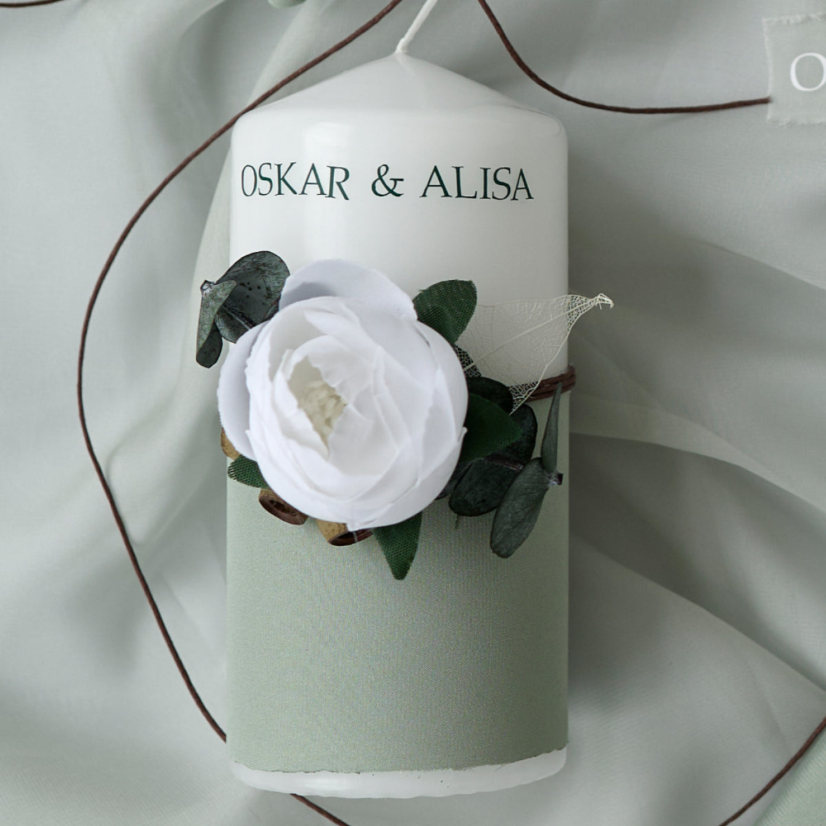 Hochzeitskerze 3er Set Salbeigrün Waldhochzeit