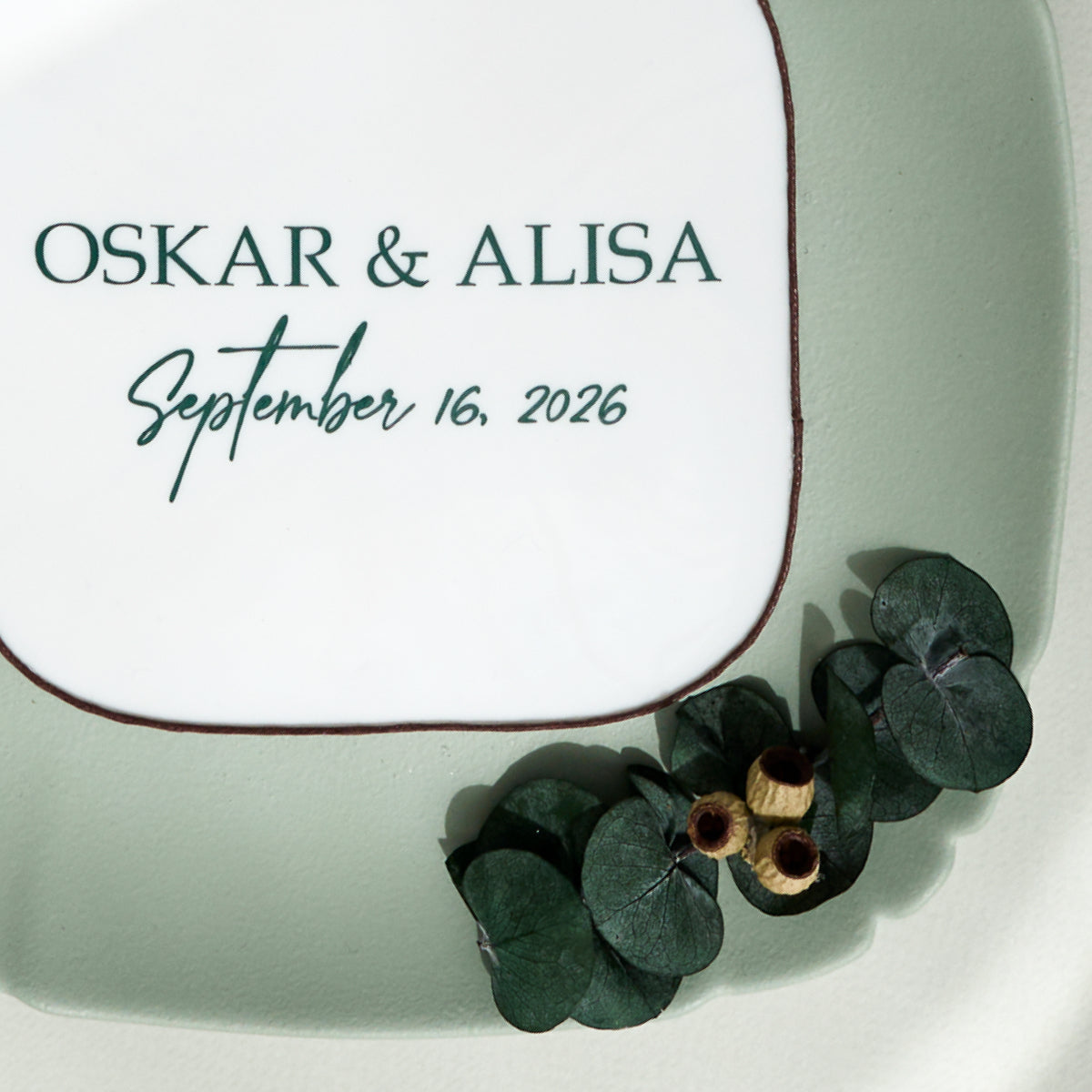 Hochzeitsteller Salbeigrün Wald Personalisiert