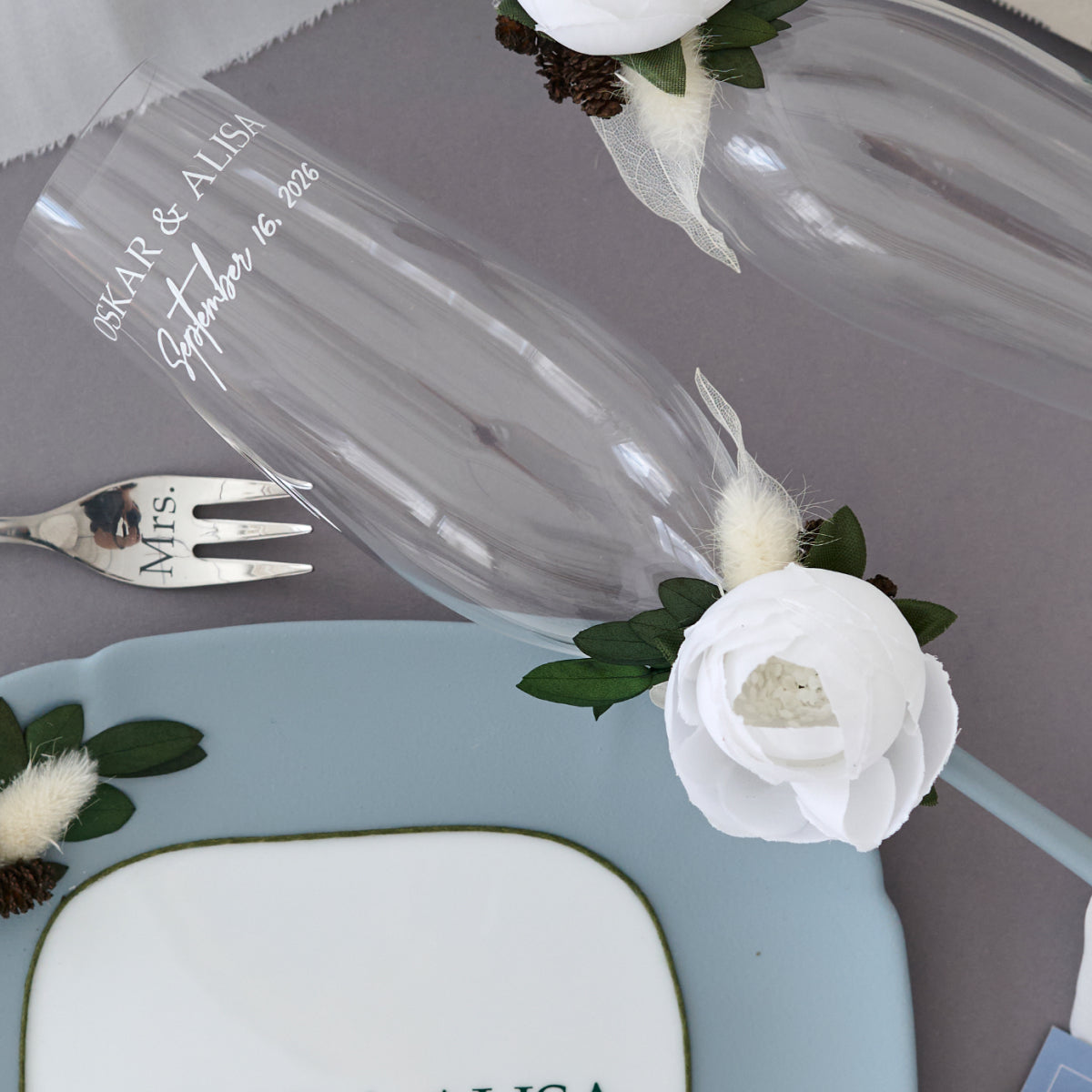 Sektgläser 2er Set Dusty blue Sanfte Hochzeit