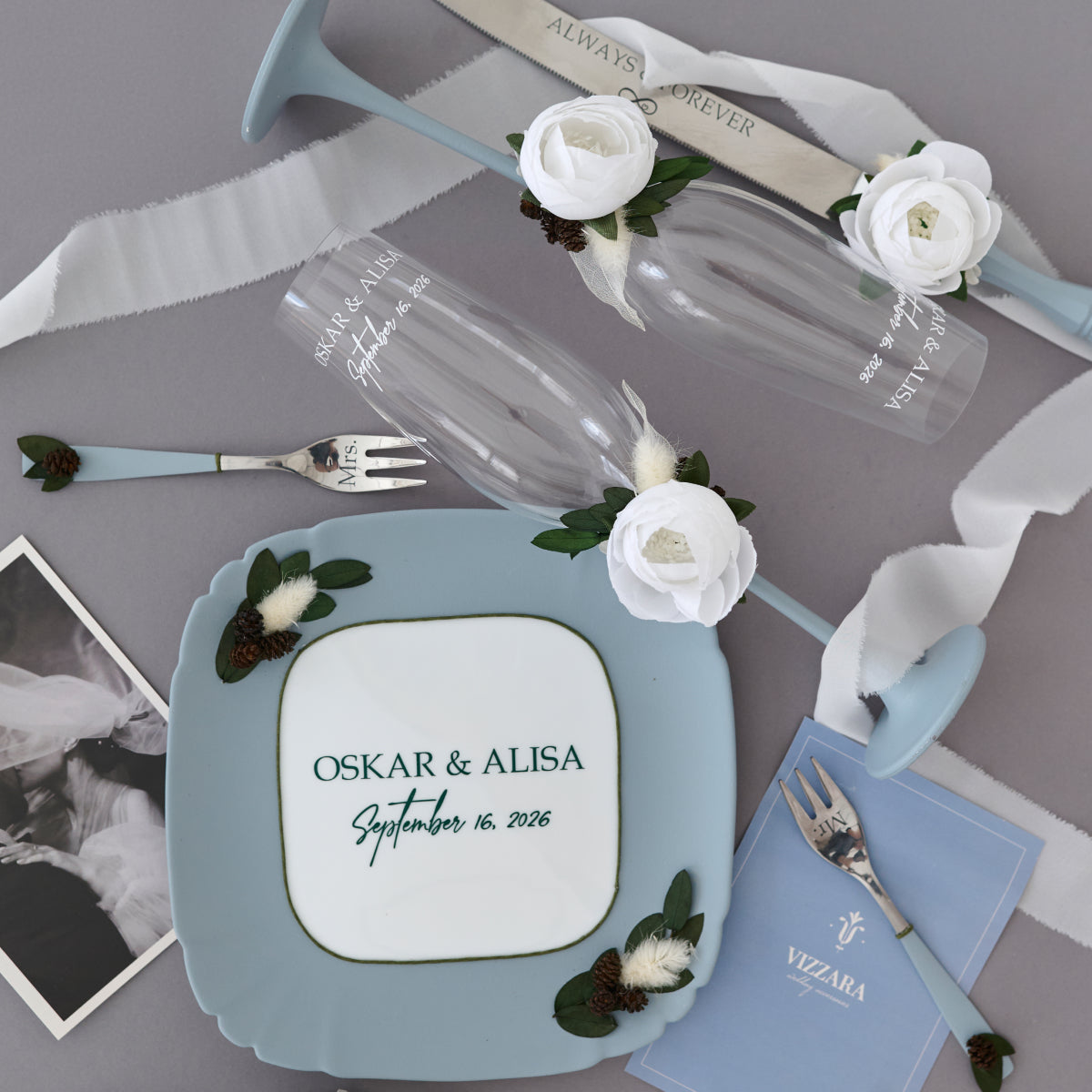 Sektgläser 2er Set Dusty blue Sanfte Hochzeit