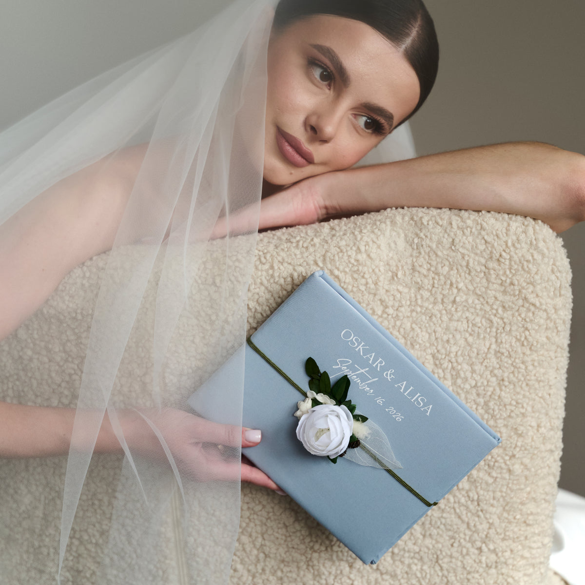 Libro de firmas boda Azul polvoriento Suave Personalizado