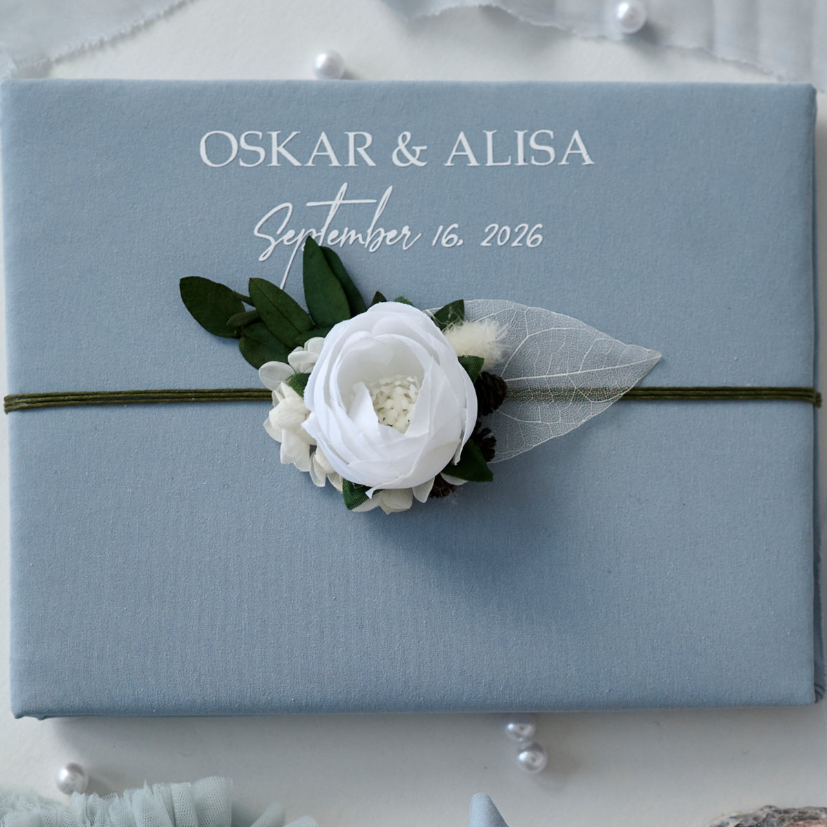 Libro de firmas boda Azul polvoriento Suave Personalizado