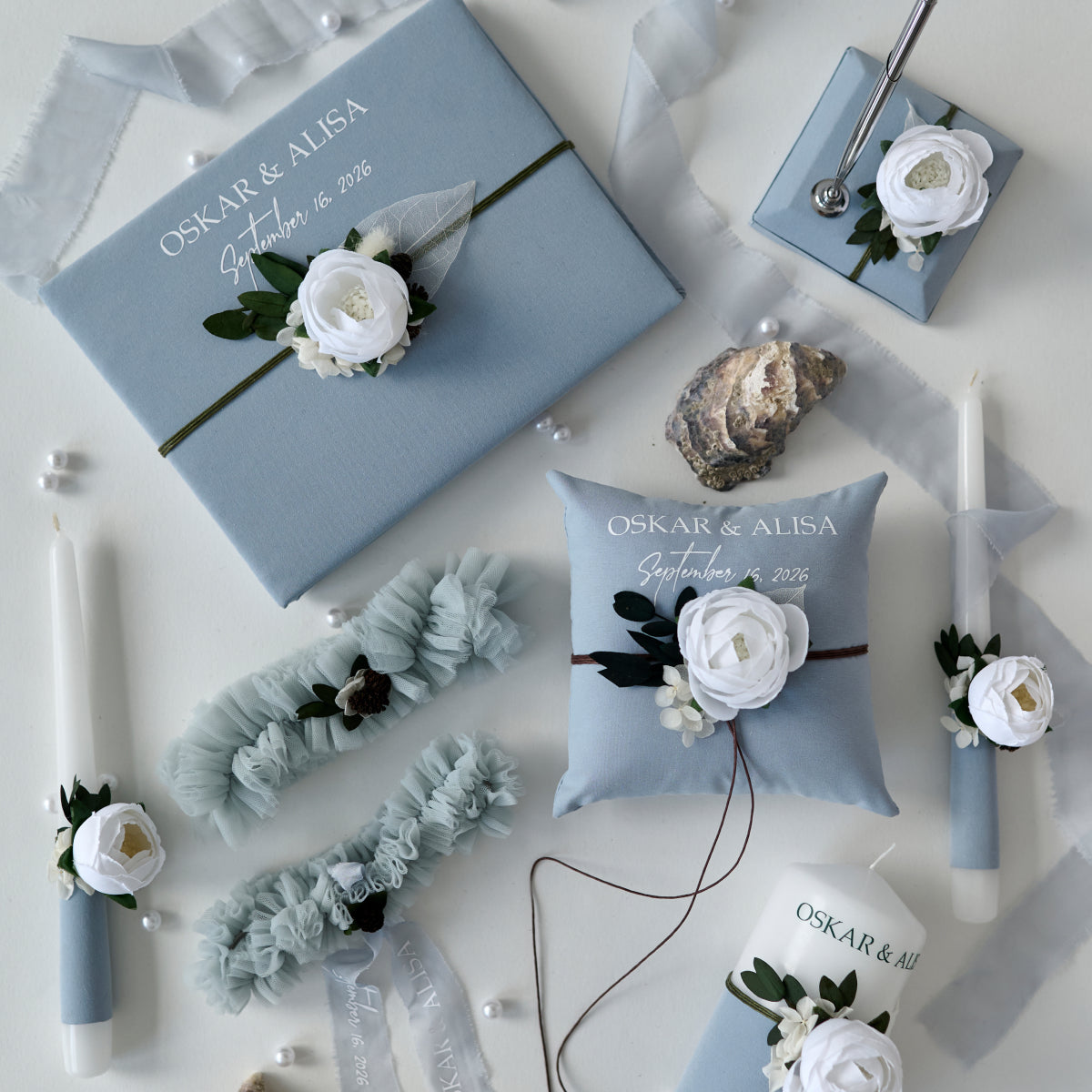 Unity candle Set of 3 Dusty blue Gentle wedding