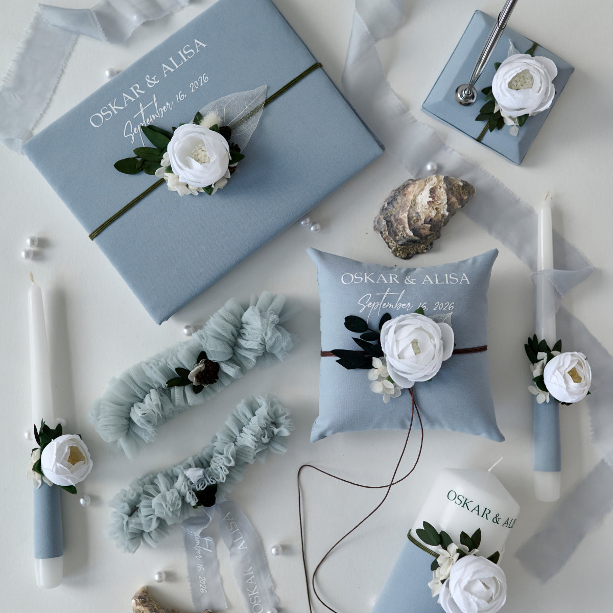 Strumpfband 2er Set Dusty blue Gentle wedding