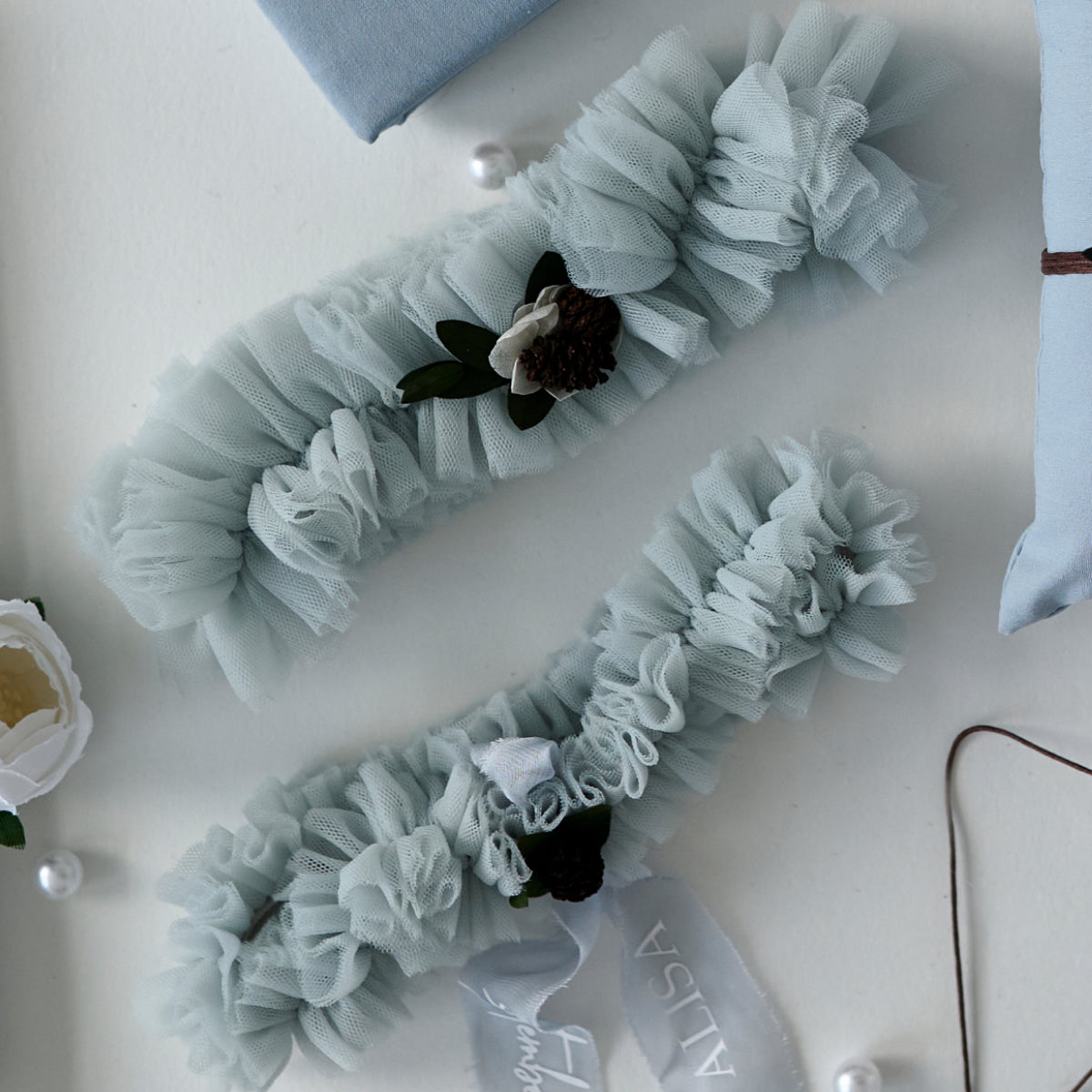 Strumpfband 2er Set Dusty blue Gentle wedding