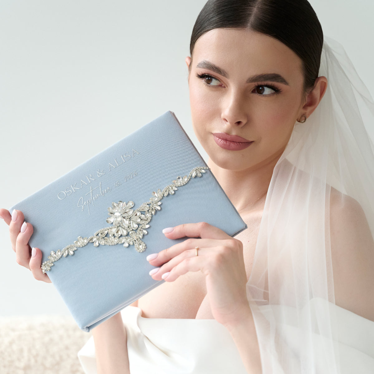 Guest book and pen Dusty blue Infinity wedding