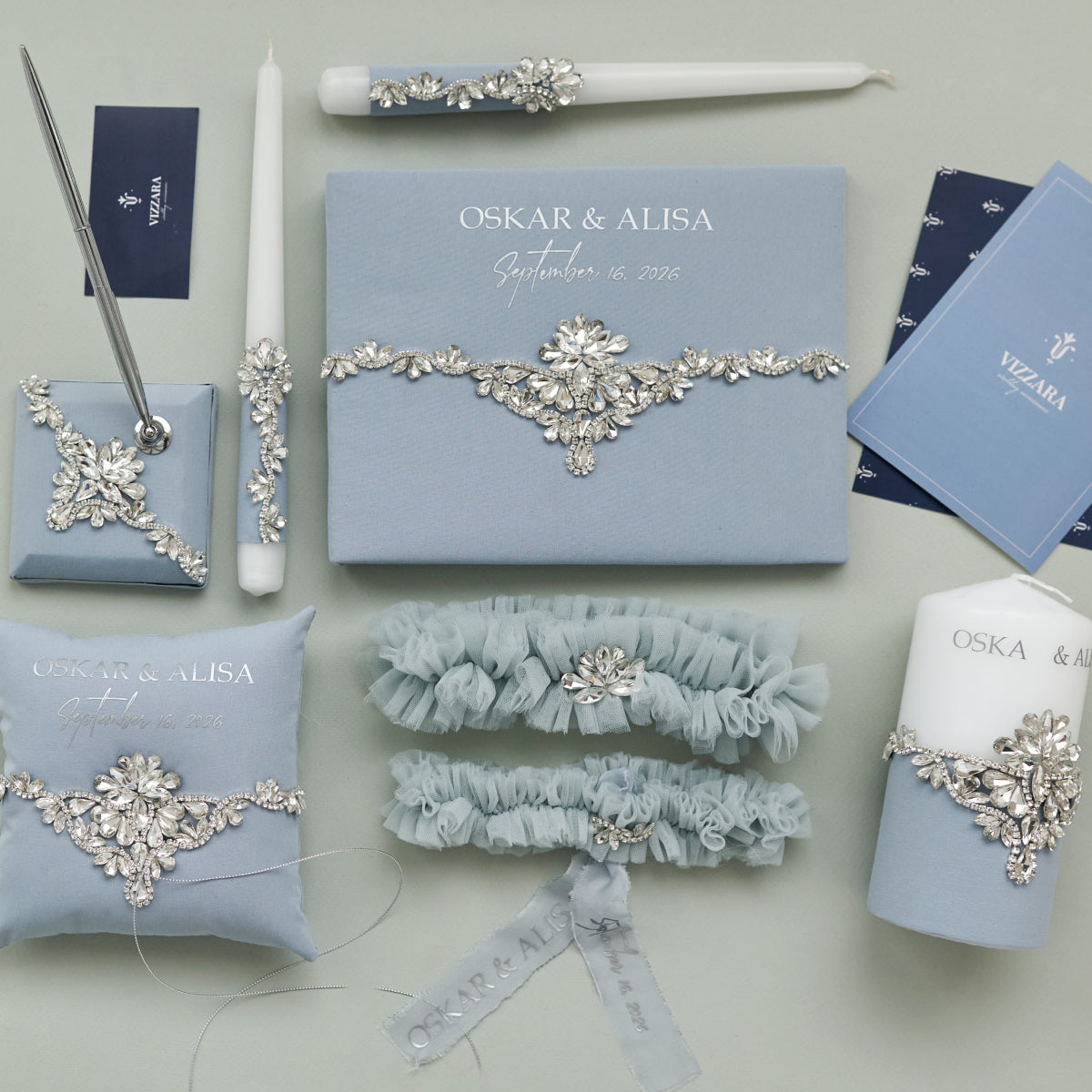 Guest book and pen Dusty blue Infinity wedding