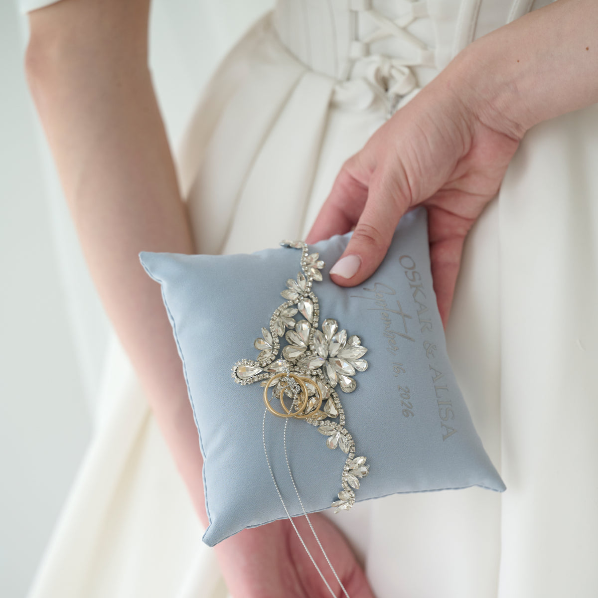 Ringkissen Dusty blue Infinity Hochzeit, Personalisiert
