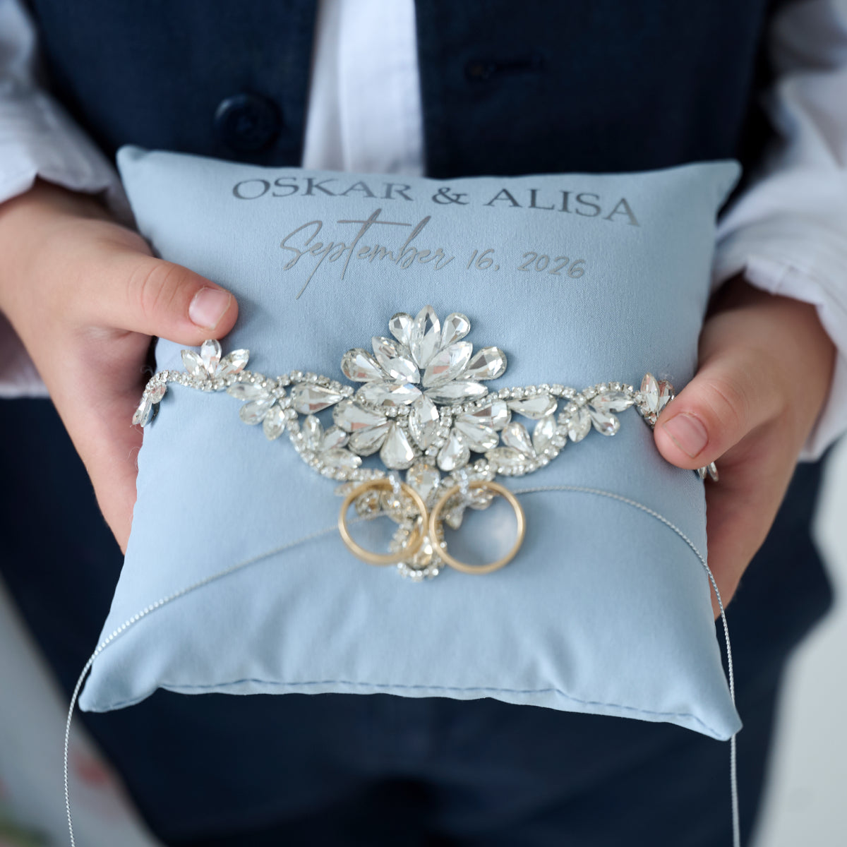Ringkissen Dusty blue Infinity Hochzeit, Personalisiert