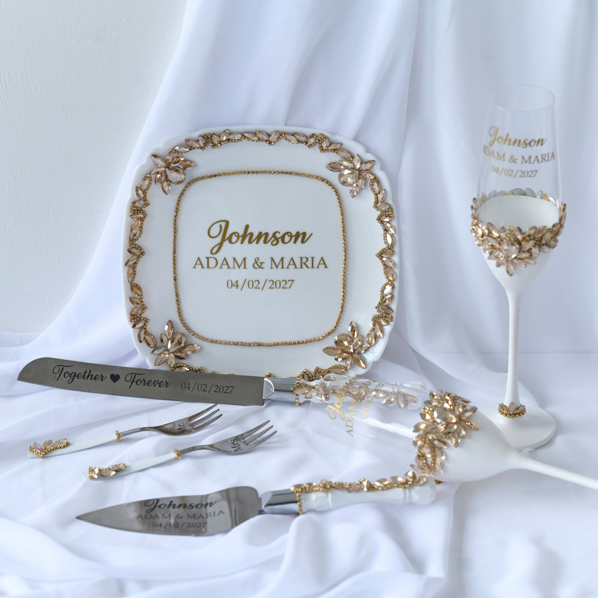 Weiß-goldenes Paradise Hochzeitsset, 17-teilig