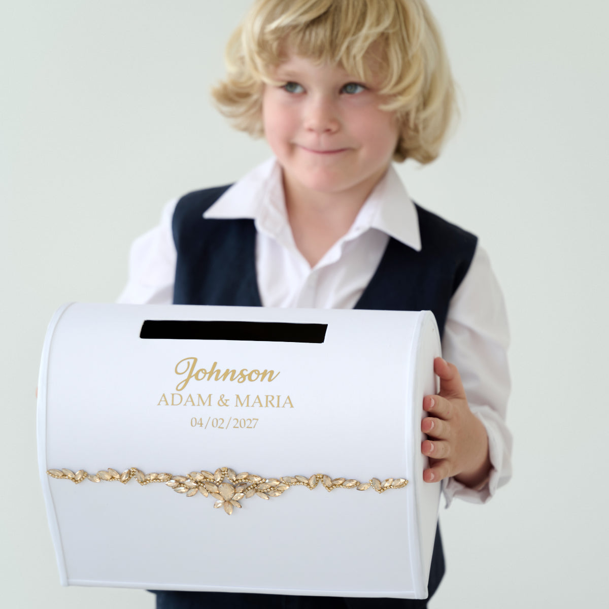 Kartenbox Paradise Weiß und Gold Hochzeit