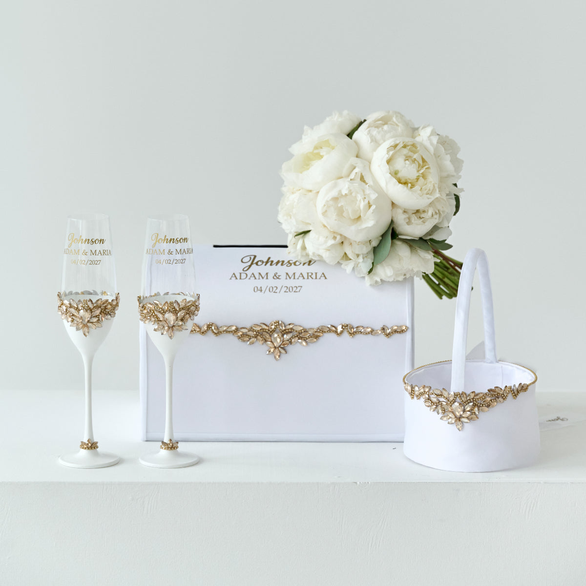 Kartenbox Paradise Weiß und Gold Hochzeit