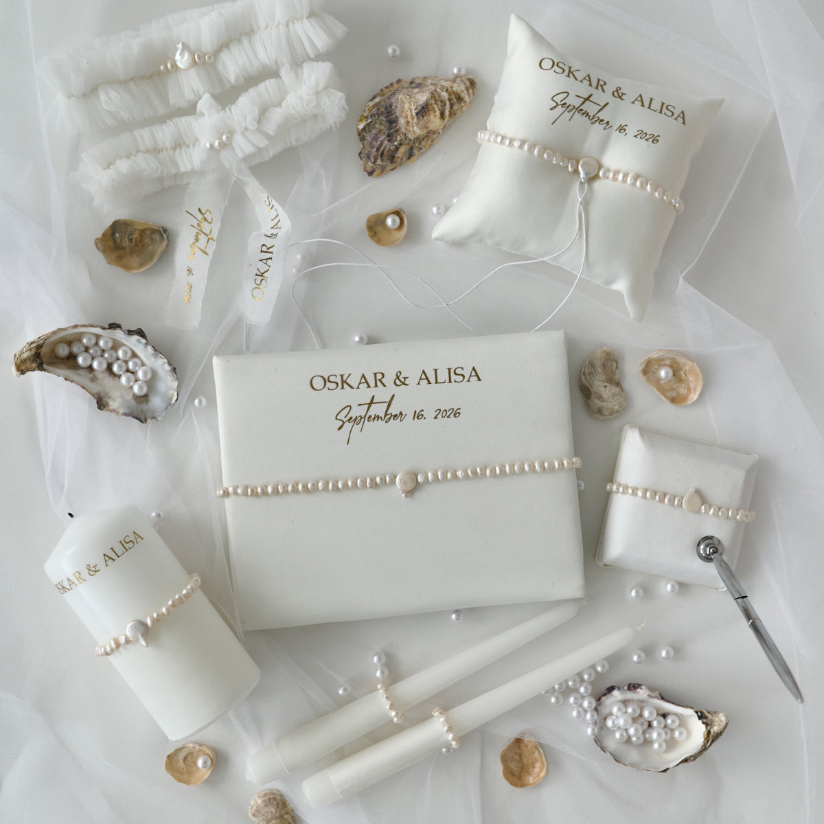 Unity candle set of 3 White Pearl wedding