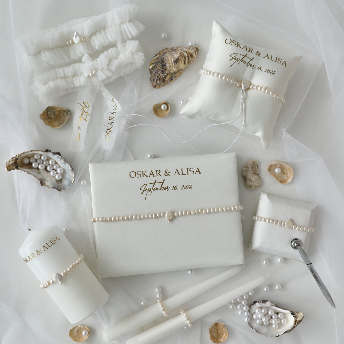 Wedding garter Set of 2 White Pearl Personalized