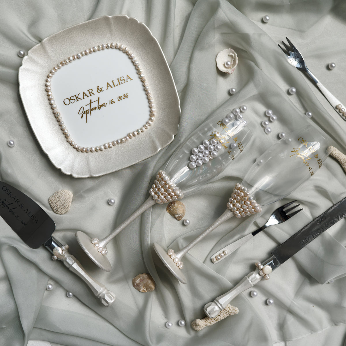 Hochzeitsteller Weiß Perle Hochzeit Personalisiert
