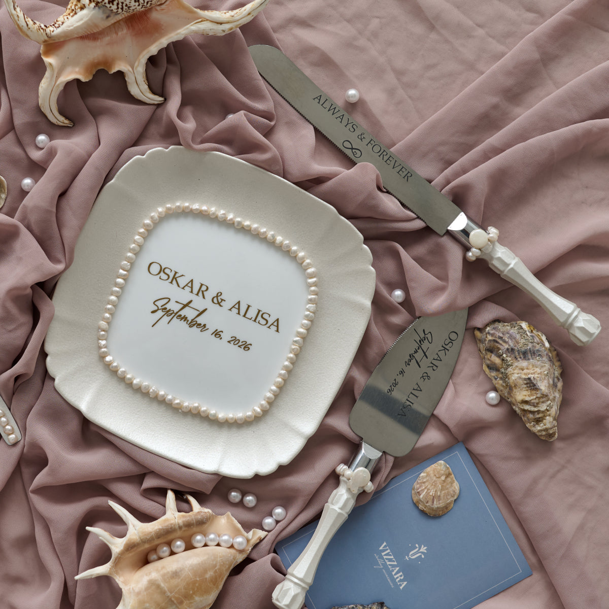 Cake server set White Pearl wedding Personalized