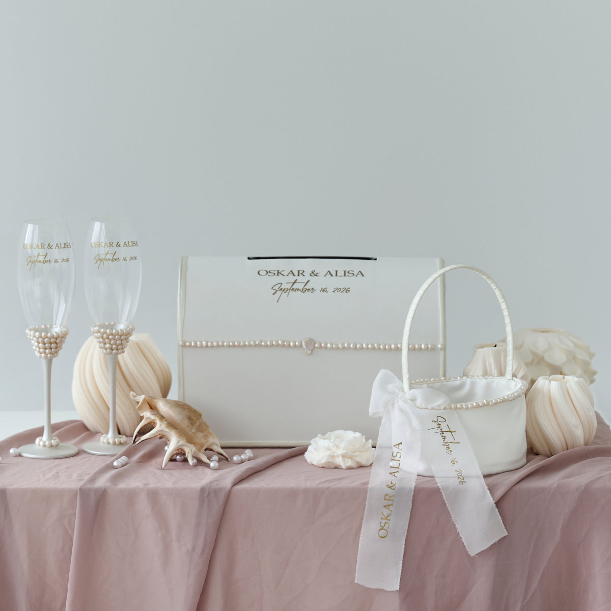 White Pearl wedding set of 17 pcs Personalized