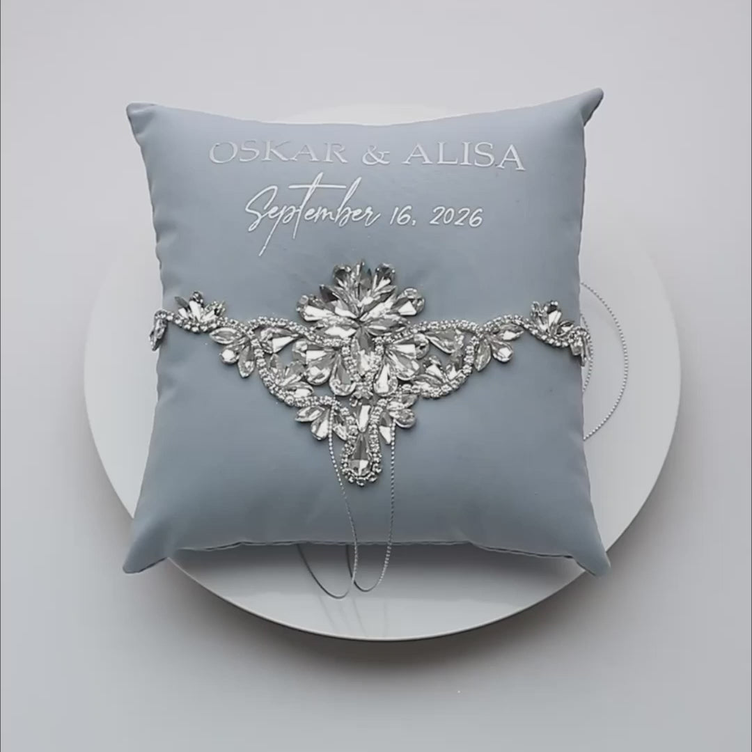 Deals Ring bearer pillow, Irish linen with monogram, Custom personalized something blue for bride, Wedding ring cushion jfyBride Style 6153