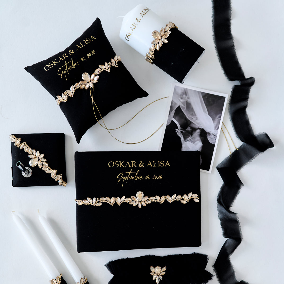 Hochzeitskerze 3er Set Schwarz Sakrament Personalisiert