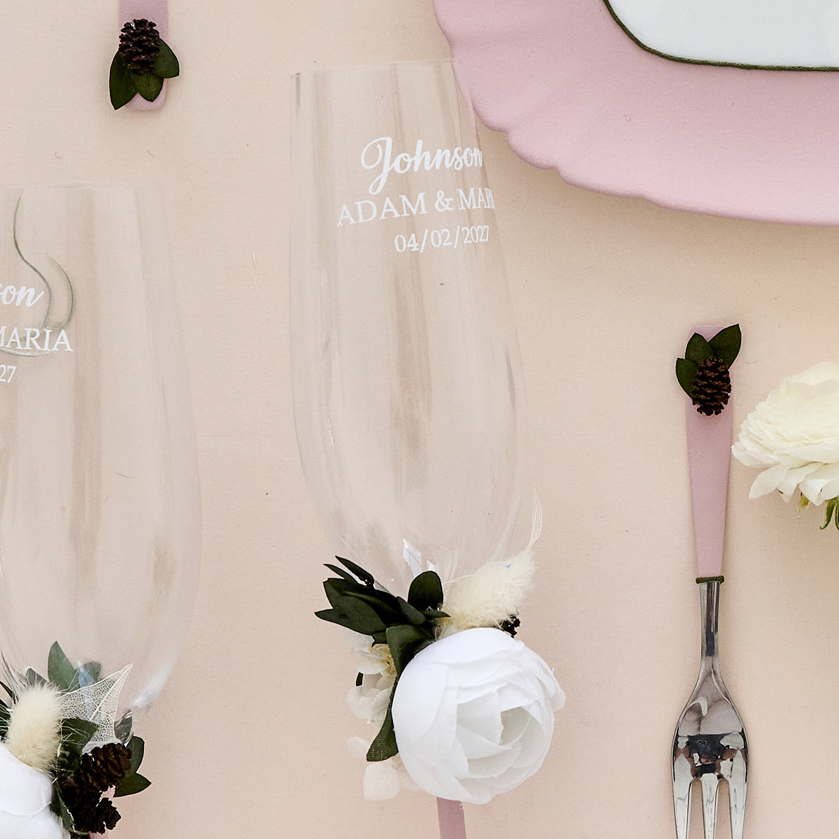 Wedding glasses Set of 2 Blush Pink Peony