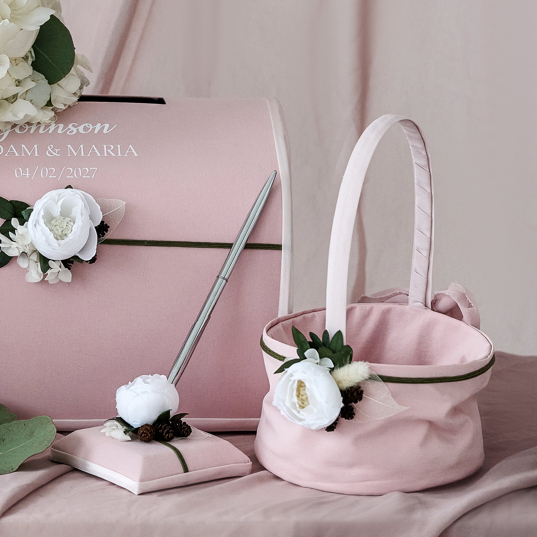 Flower girl basket Blush pink Peony wedding