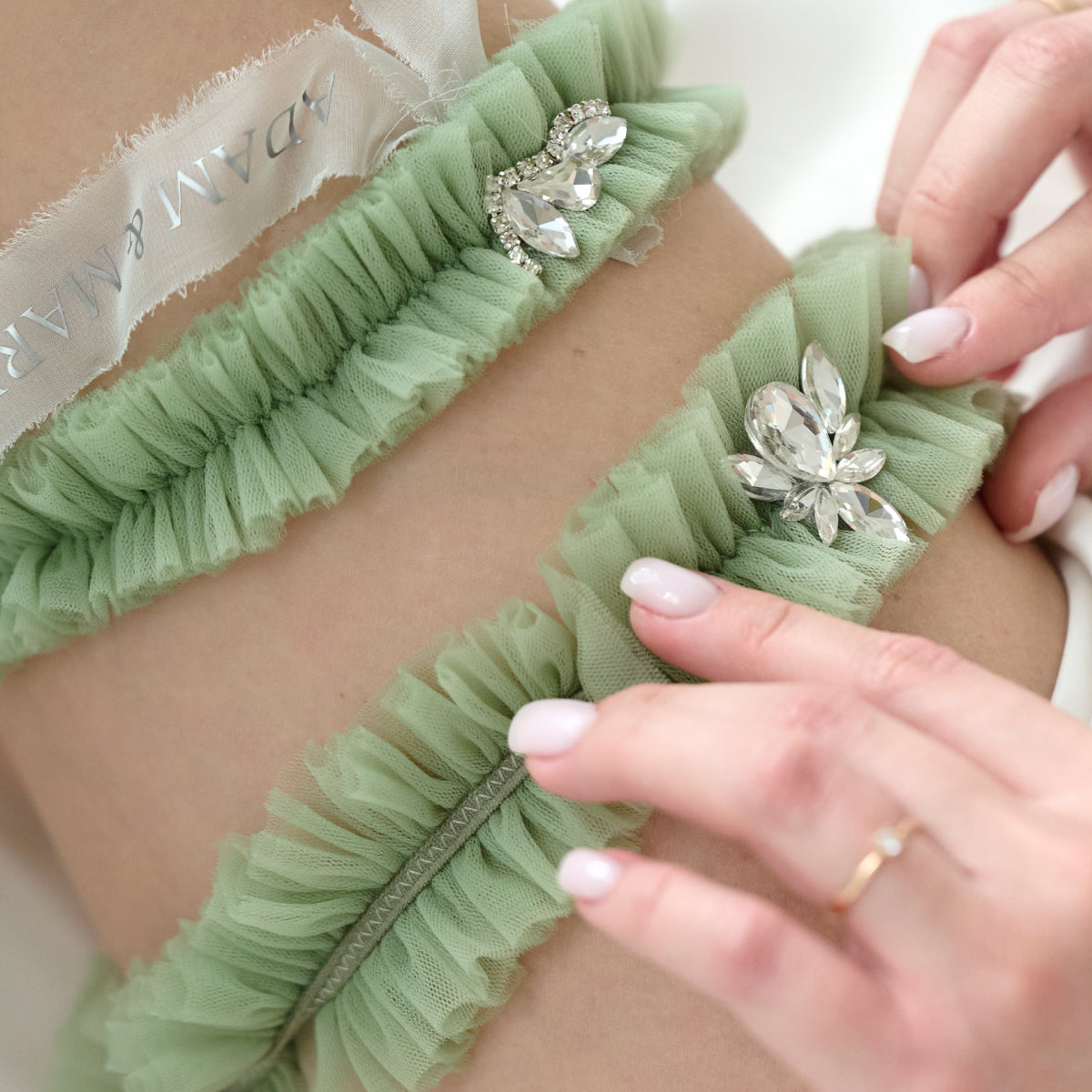 Bridal garter Set of 2 Sage green Forever, Personalized