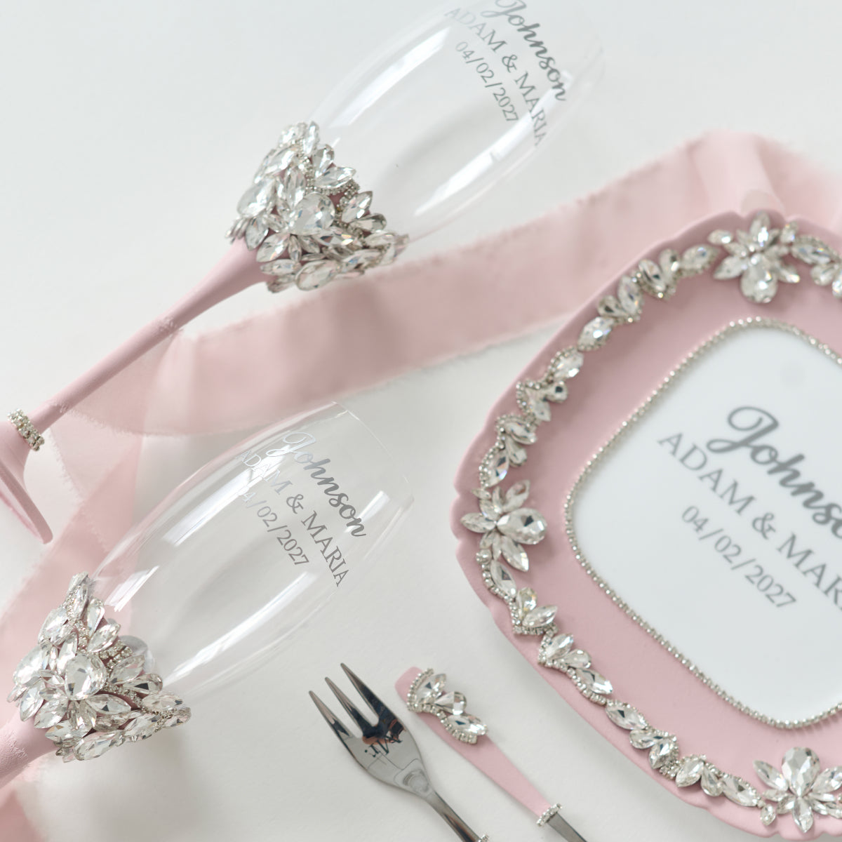 Champagne flutes Pair Pink Happiness wedding